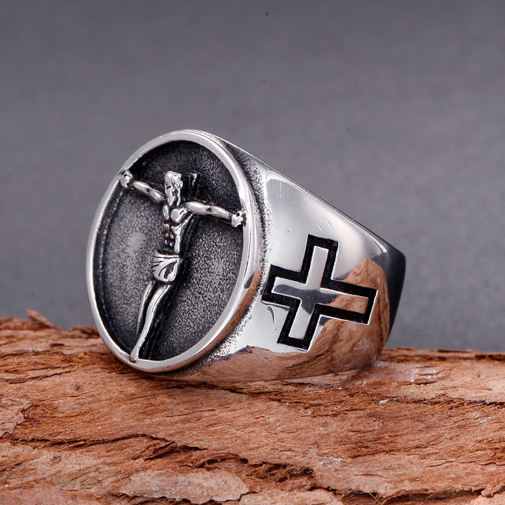 Christianartworkshop Classic Retro Style Jesus Cross Crucifix Symbol Blessed Faith Ring - image 2
