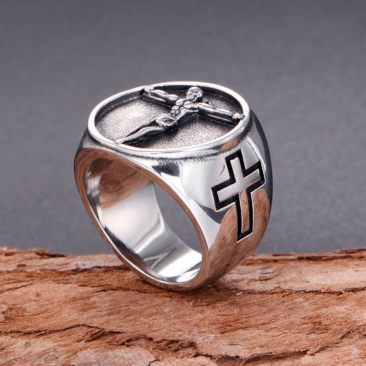 Christianartworkshop Classic Retro Style Jesus Cross Crucifix Symbol Blessed Faith Ring - image 3