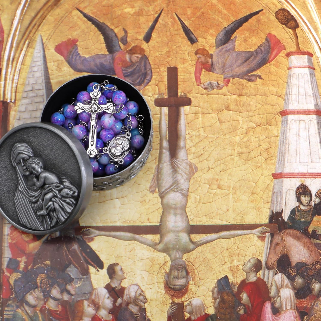 Madonna and Child & Crucifix of 8 mm Round Multicolor Acrylic Alloy Chain Rosary - image 3