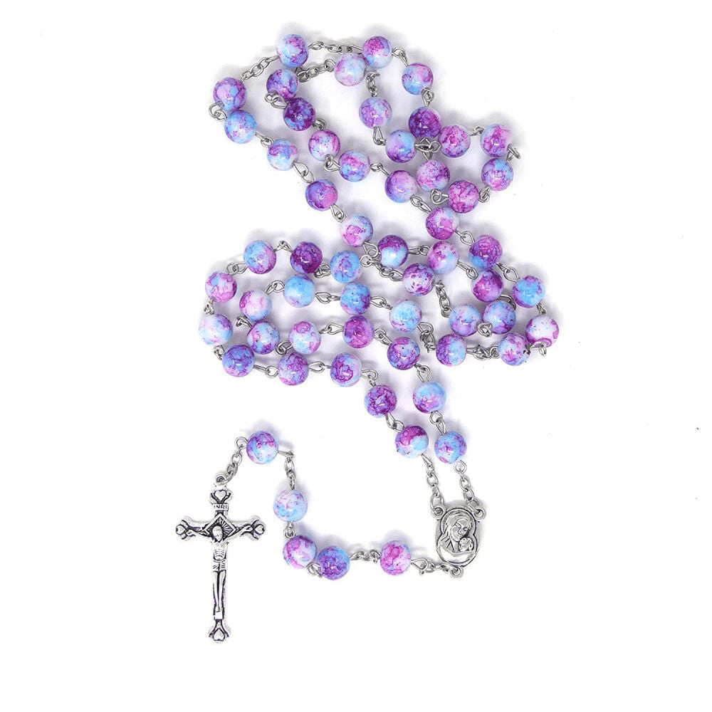 Madonna and Child & Crucifix of 8 mm Round Multicolor Acrylic Alloy Chain Rosary - image 4
