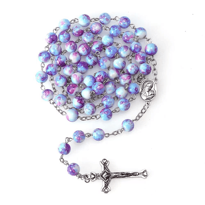 Madonna and Child & Crucifix of 8 mm Round Multicolor Acrylic Alloy Chain Rosary - image 7