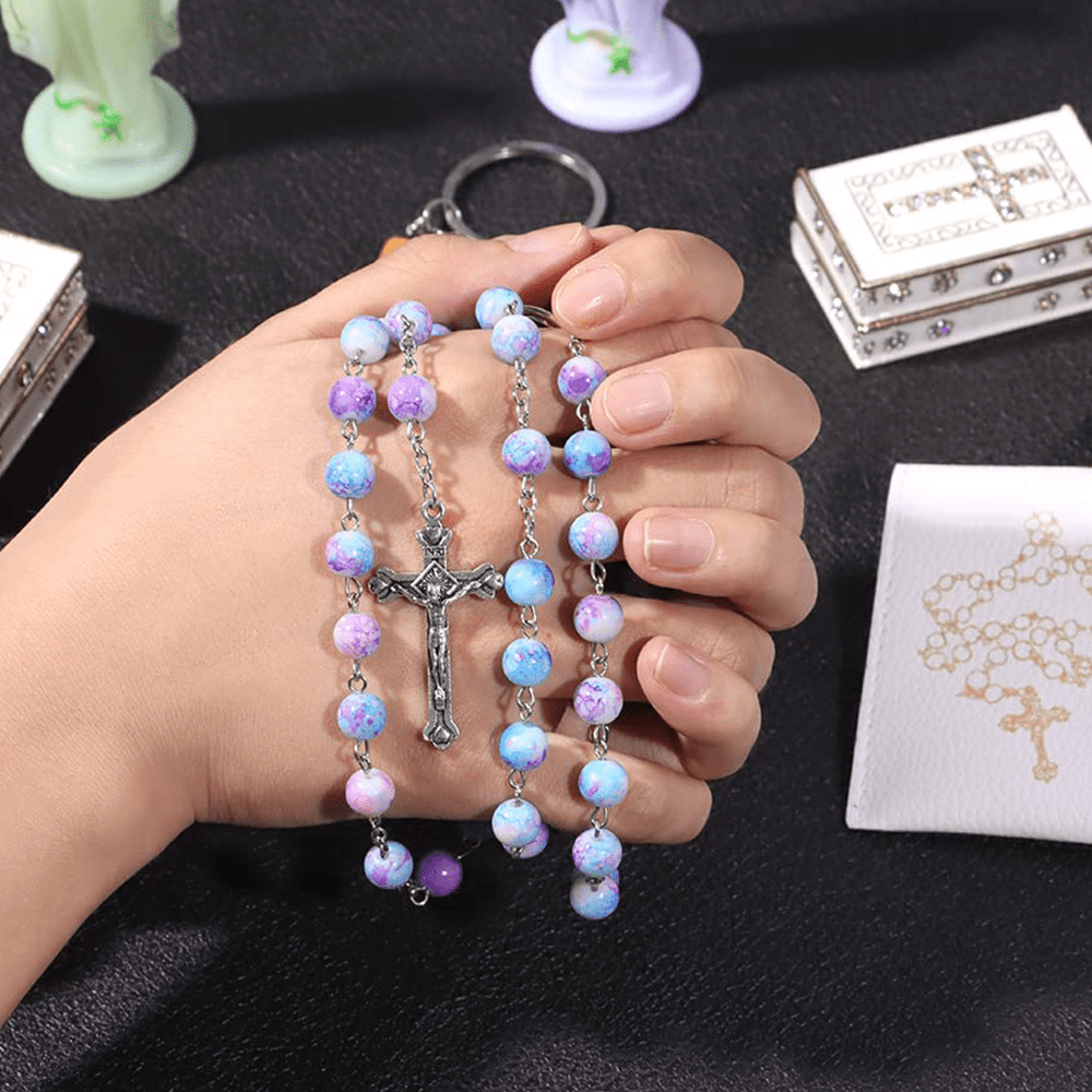 Madonna and Child & Crucifix of 8 mm Round Multicolor Acrylic Alloy Chain Rosary - image 2