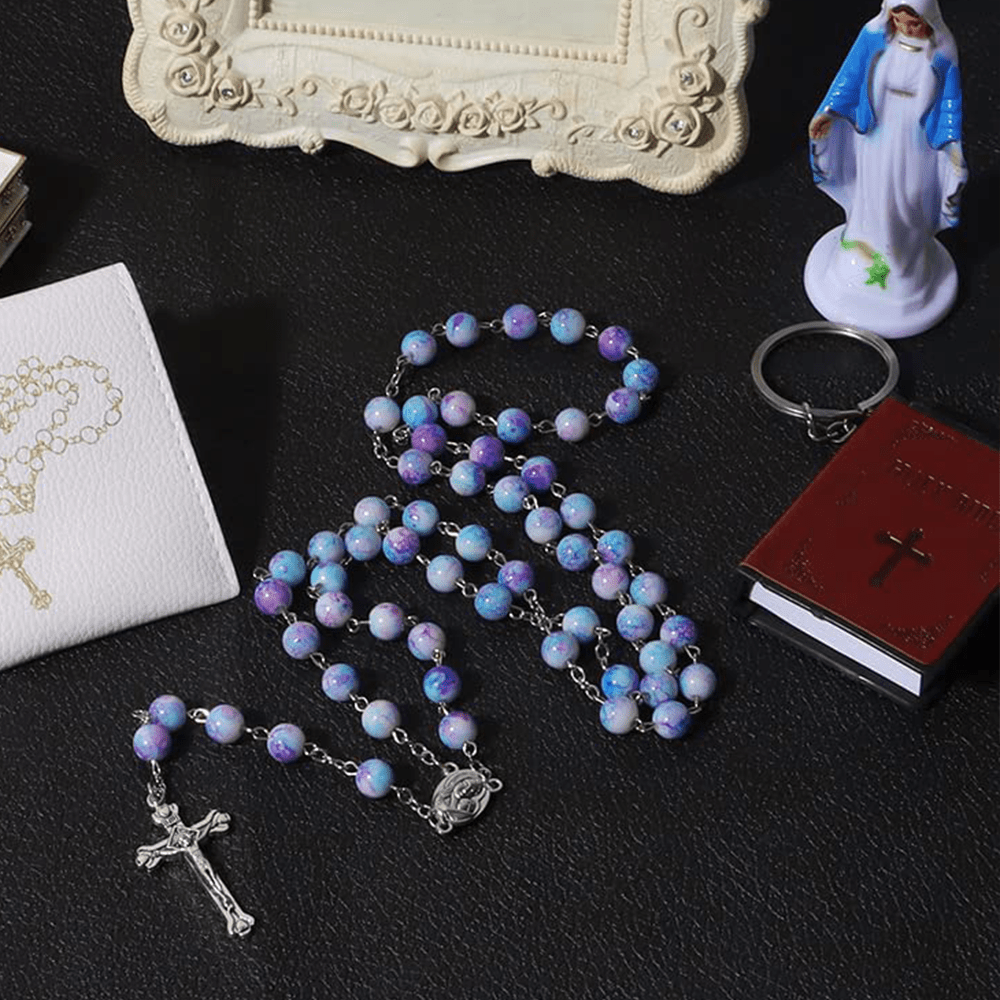 Madonna and Child & Crucifix of 8 mm Round Multicolor Acrylic Alloy Chain Rosary - image 6