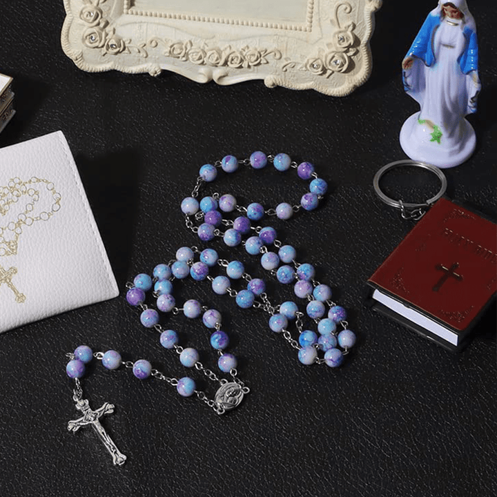 Madonna and Child & Crucifix of 8 mm Round Multicolor Acrylic Alloy Chain Rosary - image 6