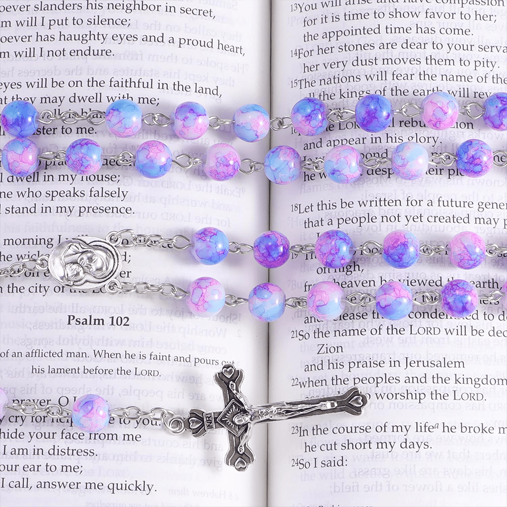 Madonna and Child & Crucifix of 8 mm Round Multicolor Acrylic Alloy Chain Rosary - image 5