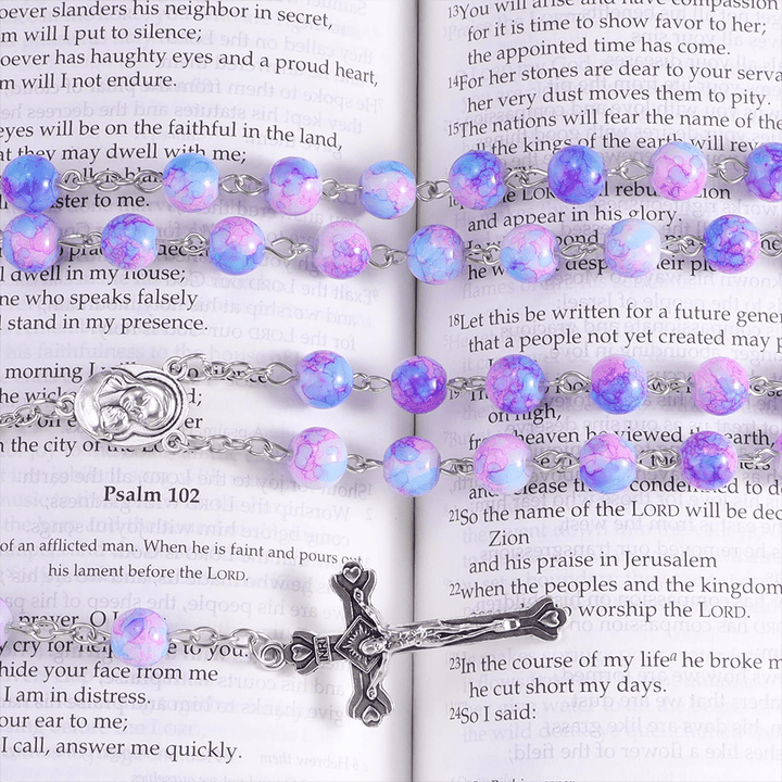 Madonna and Child & Crucifix of 8 mm Round Multicolor Acrylic Alloy Chain Rosary - image 5
