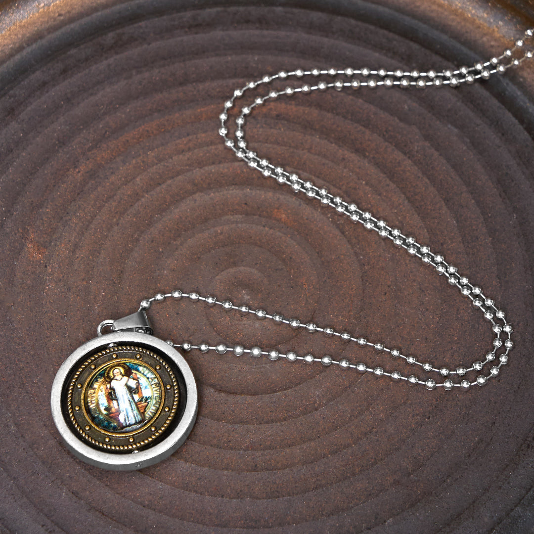 Retro Style Jesus St. Benendict Vrigin Mary Icon Rotating Pendant Necklace