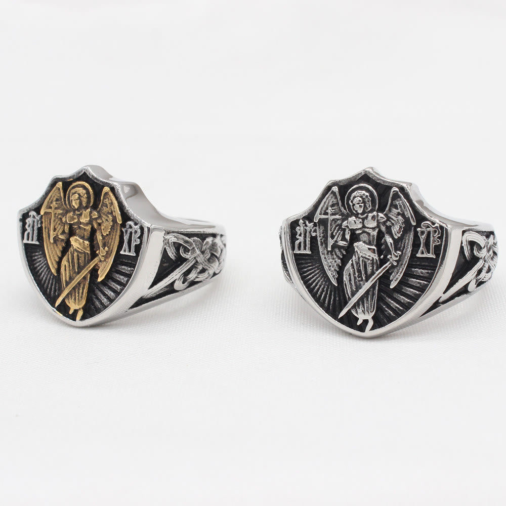 Christianartworkshop Retro Style St. Michael Guardian Angel Protection & Strength Ring - image 8
