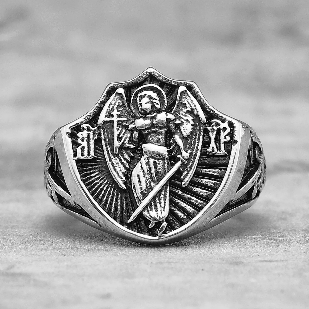 Christianartworkshop Retro Style St. Michael Guardian Angel Protection & Strength Ring - image 5