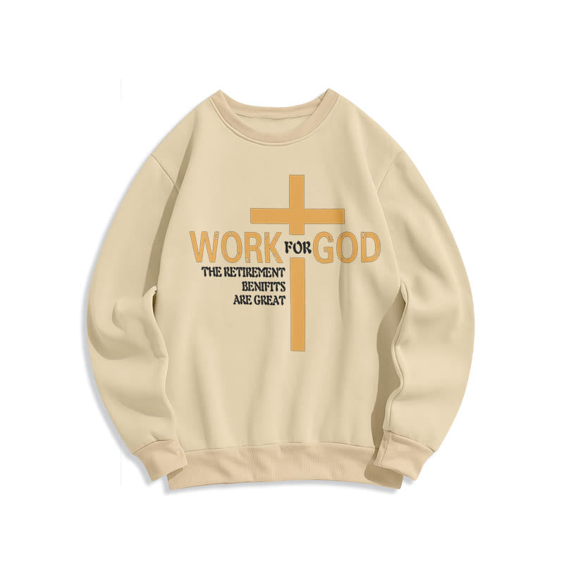 Christianartworkshop Classic Style Cross Work For God Fleece Lined Polyester Sweatshirt - Beige - 2XL - image 10