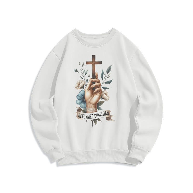 Classic Colored Style Reformed Christian Faith Fleece Lined Polyester Sweatshirt - White - 2XL - image 0
