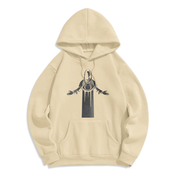 Classic Style Saint Figure Hands Open Praying Fleece Lined Polyester Hoodie - Beige - 2XL - image 0