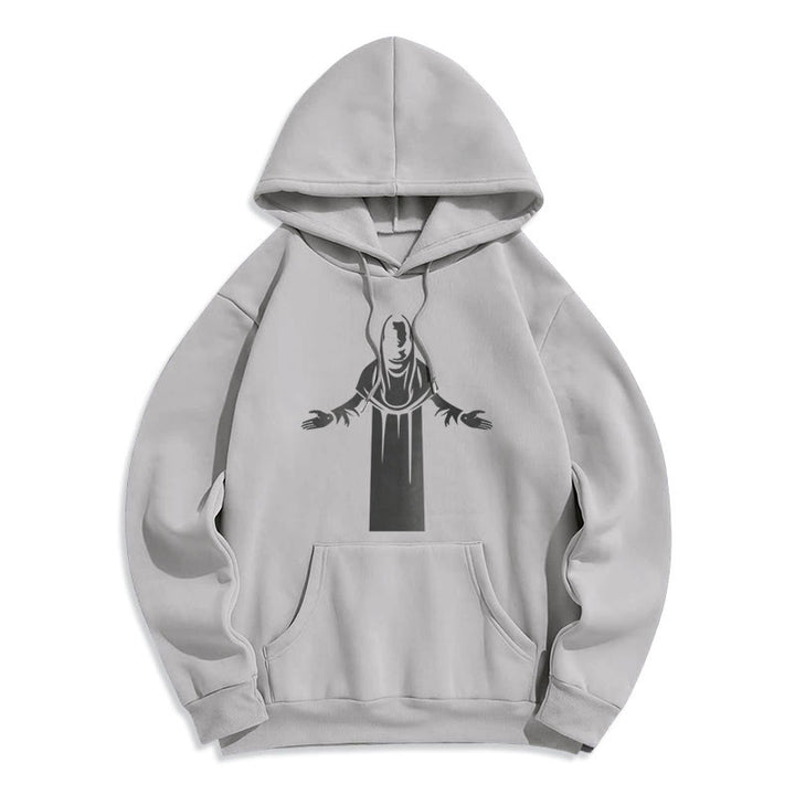 Classic Style Saint Figure Hands Open Praying Fleece Lined Polyester Hoodie - Grey - 2XL - image 30