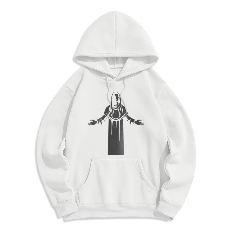 Classic Style Saint Figure Hands Open Praying Fleece Lined Polyester Hoodie - White - 2XL - image 10