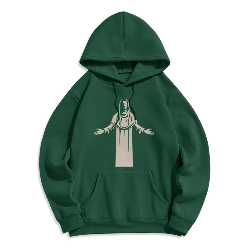 Classic Style Saint Figure Hands Open Praying Fleece Lined Polyester Hoodie - Green - 2XL - image 20