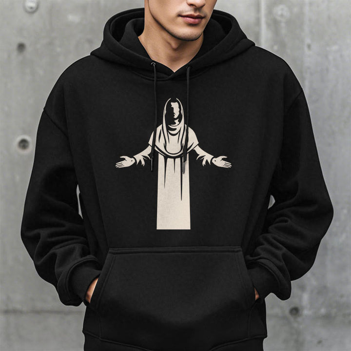 Classic Style Saint Figure Hands Open Praying Fleece Lined Polyester Hoodie - image 7