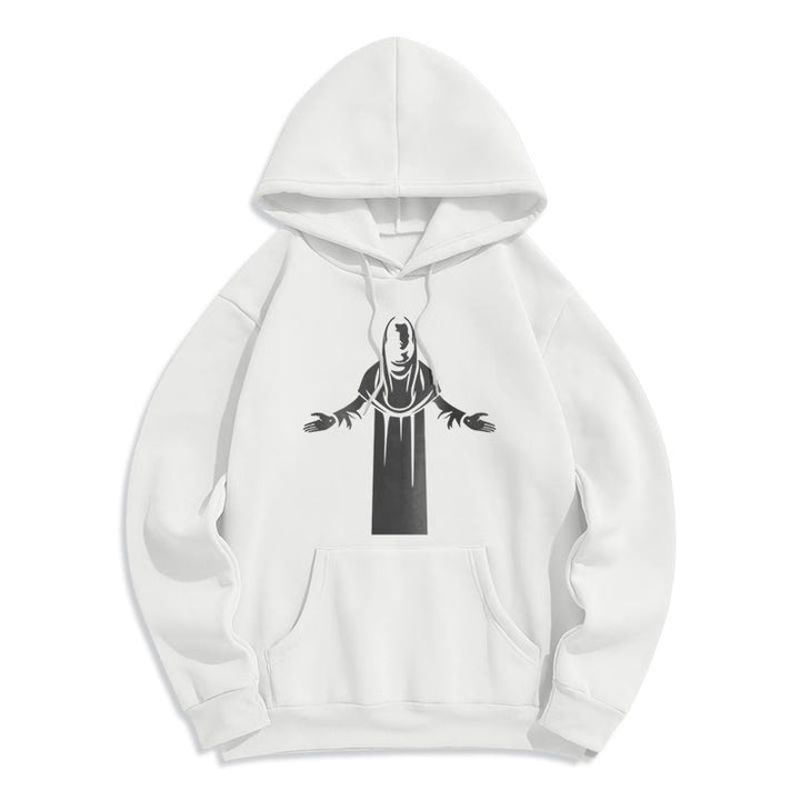 Classic Style Saint Figure Hands Open Praying Fleece Lined Polyester Hoodie - White - 2XL - image 10