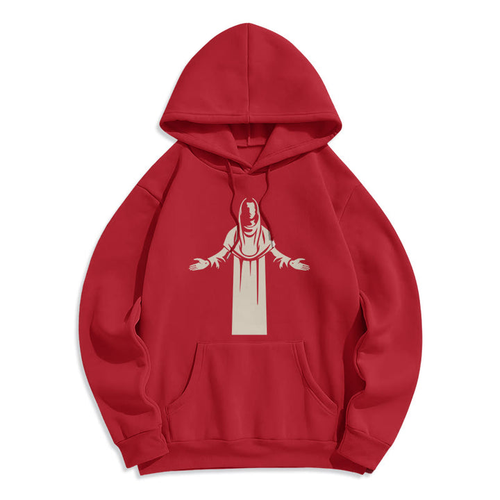 Classic Style Saint Figure Hands Open Praying Fleece Lined Polyester Hoodie - Red - 2XL - image 35