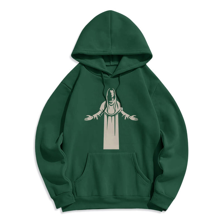 Classic Style Saint Figure Hands Open Praying Fleece Lined Polyester Hoodie - Green - 2XL - image 20