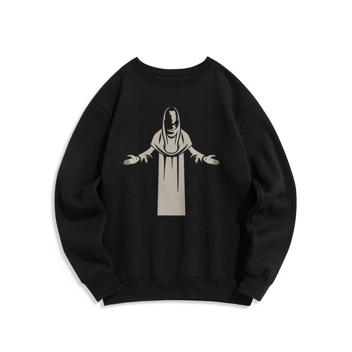 Classic Style Saint Figure Hands Open Praying Fleece Lined Polyester Sweatshirt - Black - 2XL - image 5