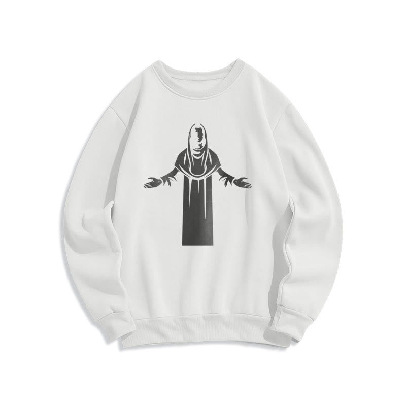 Classic Style Saint Figure Hands Open Praying Fleece Lined Polyester Sweatshirt - White - 2XL - image 10