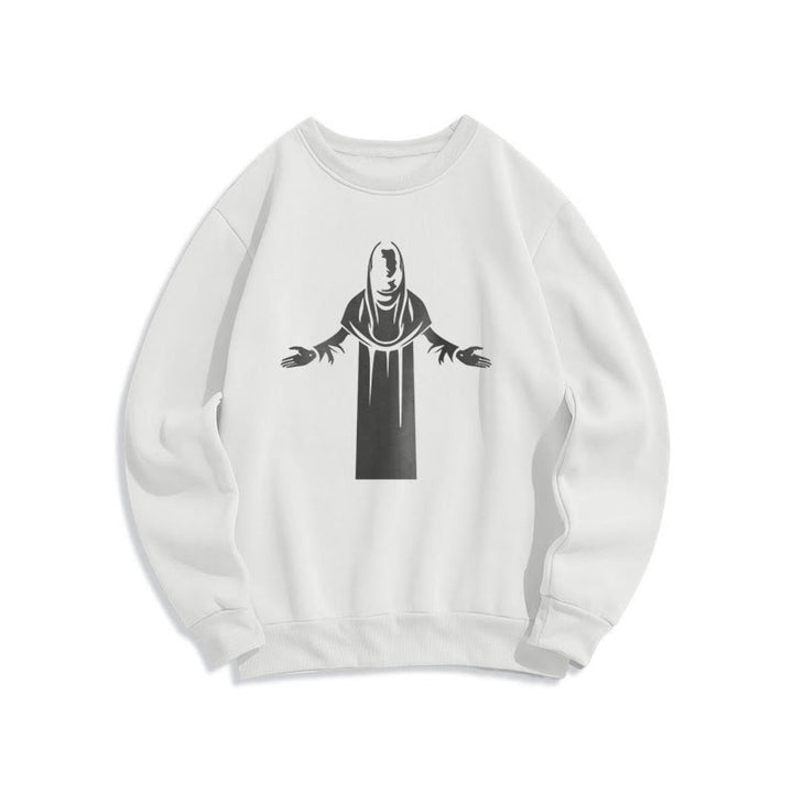 Classic Style Saint Figure Hands Open Praying Fleece Lined Polyester Sweatshirt - White - 2XL - image 10