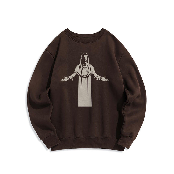 Classic Style Saint Figure Hands Open Praying Fleece Lined Polyester Sweatshirt - Brown - 2XL - image 15