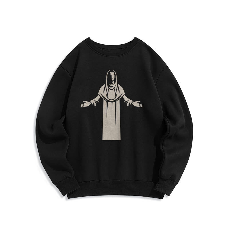 Classic Style Saint Figure Hands Open Praying Fleece Lined Polyester Sweatshirt - Black - 2XL - image 5