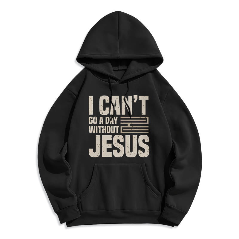 Classic Style I Can't Go A Day Without Jesus Fleece Lined Polyester Hoodie - Black - 2XL - image 5