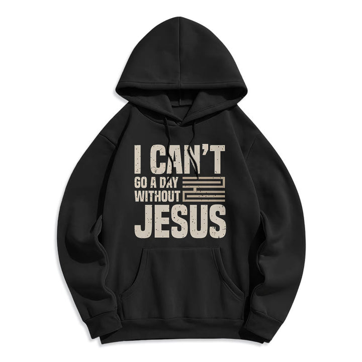 Classic Style I Can't Go A Day Without Jesus Fleece Lined Polyester Hoodie - Black - 2XL - image 5