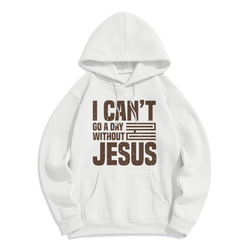 Classic Style I Can't Go A Day Without Jesus Fleece Lined Polyester Hoodie - White - 2XL - image 0