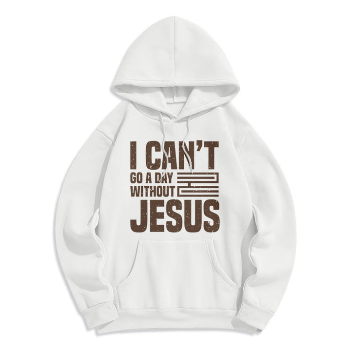 Classic Style I Can't Go A Day Without Jesus Fleece Lined Polyester Hoodie - White - 2XL - image 0
