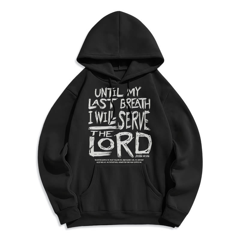 Quotation Style I Will Serve The Lord Fleece Lined Polyester Hoodie - Black - 2XL - image 5