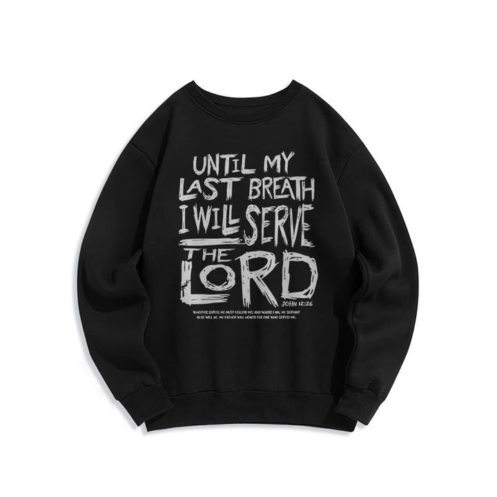 Quotation Style I Will Serve The Lord Fleece Lined Polyester Sweatshirt - Black - 2XL - image 5