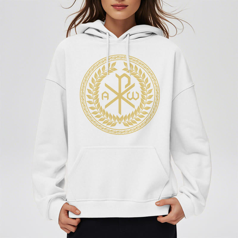 Christianartworkshop Classic Style Sacred Chi-rho Emblem Laurel Wreath Fleece Lined Polyester Hoodie - image 8