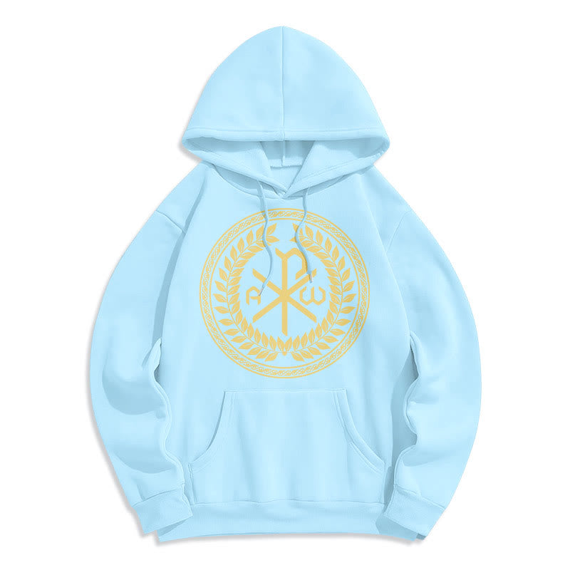Christianartworkshop Classic Style Sacred Chi-rho Emblem Laurel Wreath Fleece Lined Polyester Hoodie - Blue - 2XL - image 25