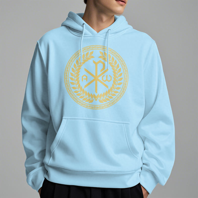 Christianartworkshop Classic Style Sacred Chi-rho Emblem Laurel Wreath Fleece Lined Polyester Hoodie - image 27