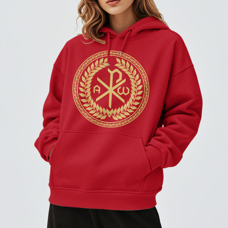 Christianartworkshop Classic Style Sacred Chi-rho Emblem Laurel Wreath Fleece Lined Polyester Hoodie - image 37