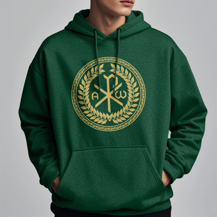 Christianartworkshop Classic Style Sacred Chi-rho Emblem Laurel Wreath Fleece Lined Polyester Hoodie - image 23