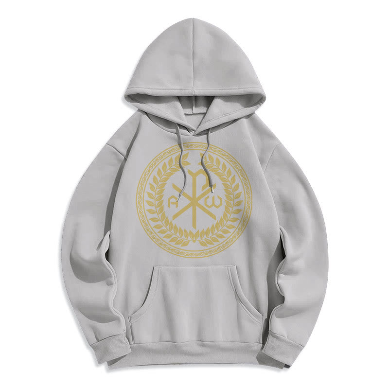 Christianartworkshop Classic Style Sacred Chi-rho Emblem Laurel Wreath Fleece Lined Polyester Hoodie - Grey - 2XL - image 30