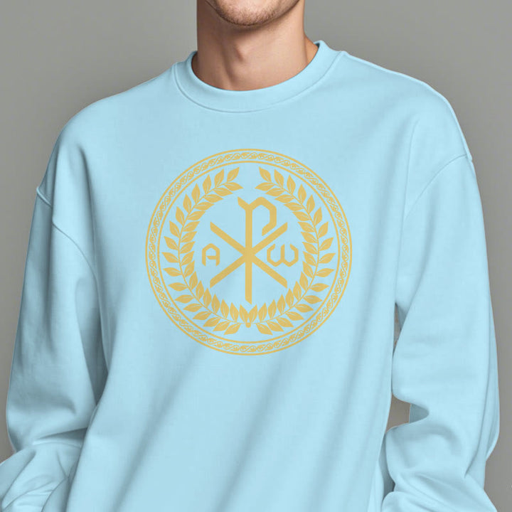 Christianartworkshop Classic Style Sacred Chi-rho Emblem Laurel Wreath Fleece Lined Polyester Sweatshirt - image 28