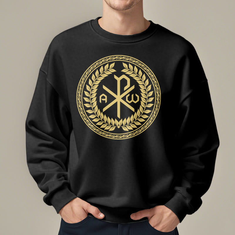 Christianartworkshop Classic Style Sacred Chi-rho Emblem Laurel Wreath Fleece Lined Polyester Sweatshirt - image 1