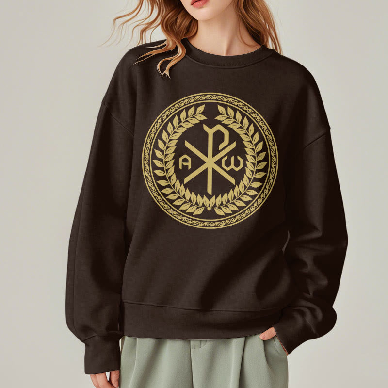 Christianartworkshop Classic Style Sacred Chi-rho Emblem Laurel Wreath Fleece Lined Polyester Sweatshirt - image 17