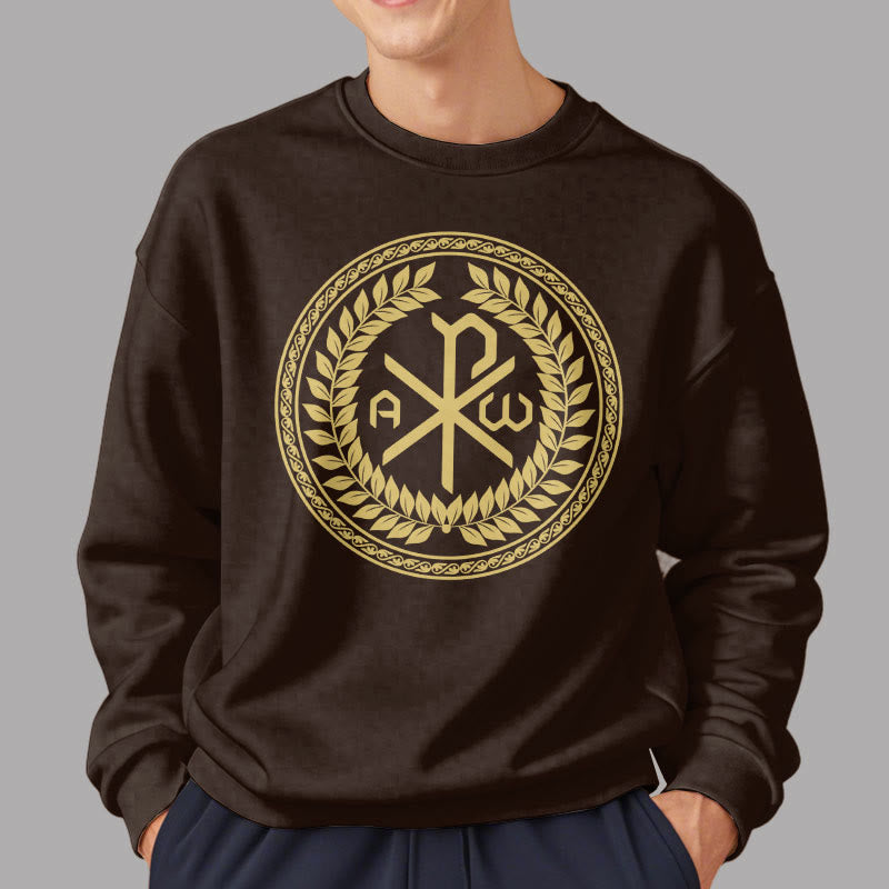 Christianartworkshop Classic Style Sacred Chi-rho Emblem Laurel Wreath Fleece Lined Polyester Sweatshirt - image 18