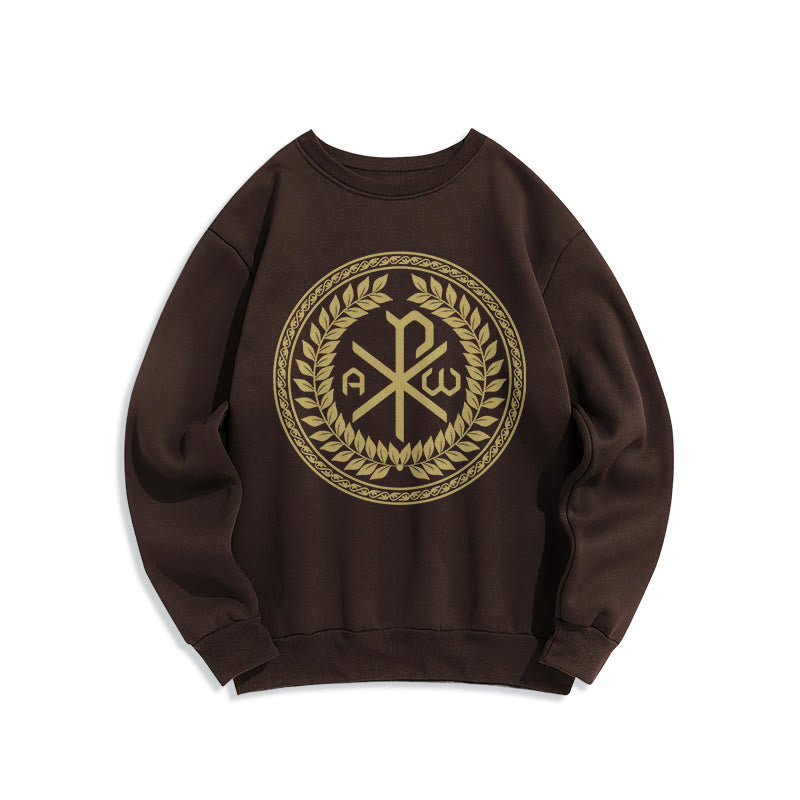 Christianartworkshop Classic Style Sacred Chi-rho Emblem Laurel Wreath Fleece Lined Polyester Sweatshirt - Brown - 2XL - image 15