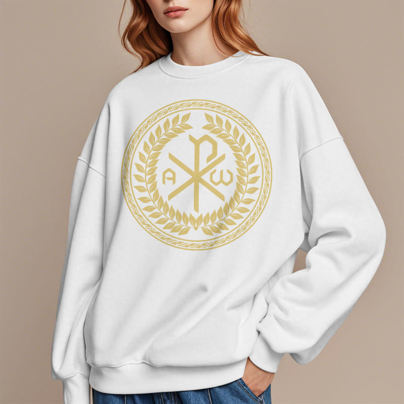 Christianartworkshop Classic Style Sacred Chi-rho Emblem Laurel Wreath Fleece Lined Polyester Sweatshirt - image 7