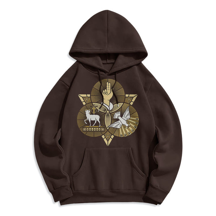 Modern Style St. Benedict Lamb Of God Dove Fleece Lined Polyester Hoodie - Brown - 2XL - image 15