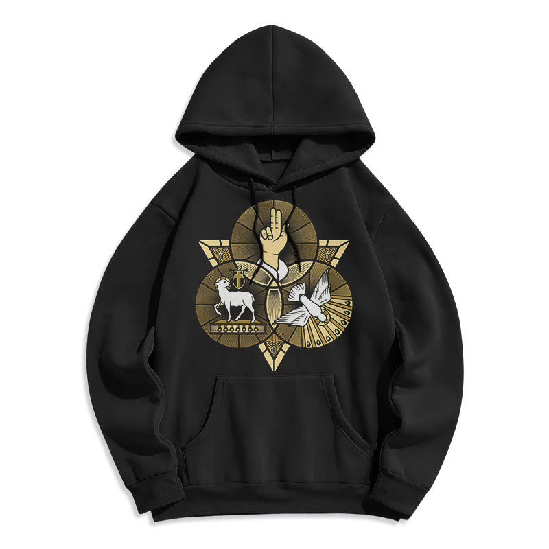 Christianartworkshop Modern Style St. Benedict Lamb Of God Dove Fleece Lined Polyester Hoodie - Black - 2XL - image 0