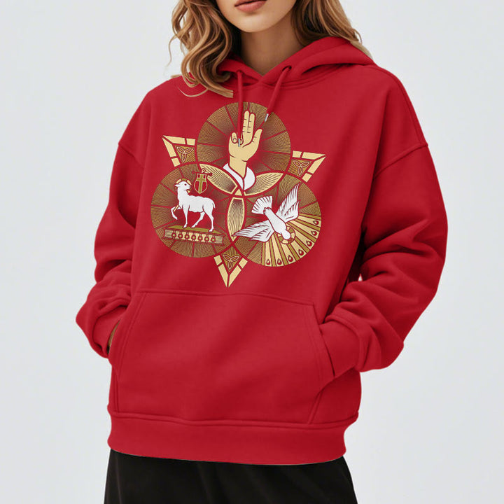 Christianartworkshop Modern Style St. Benedict Lamb Of God Dove Fleece Lined Polyester Hoodie - image 37