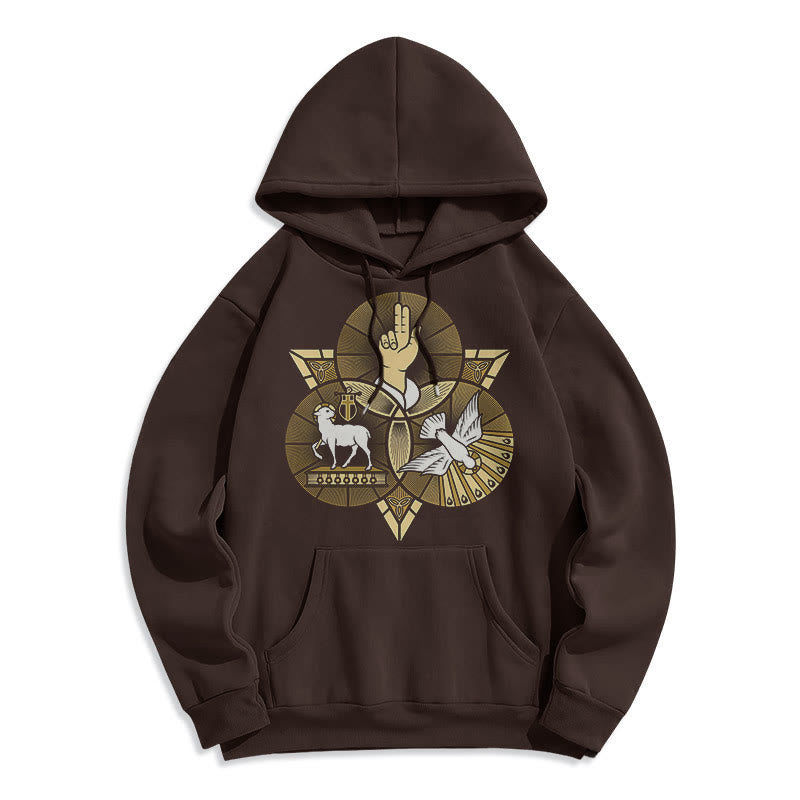Modern Style St. Benedict Lamb Of God Dove Fleece Lined Polyester Hoodie - Brown - 2XL - image 15